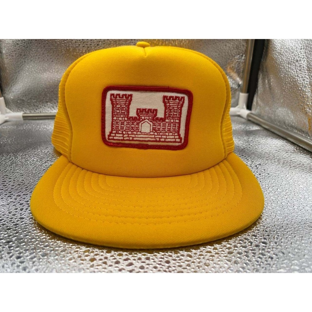 Empire Trucker Hat Mens Yellow US Army Corps of Engineer Patch Snapback Cap VTG